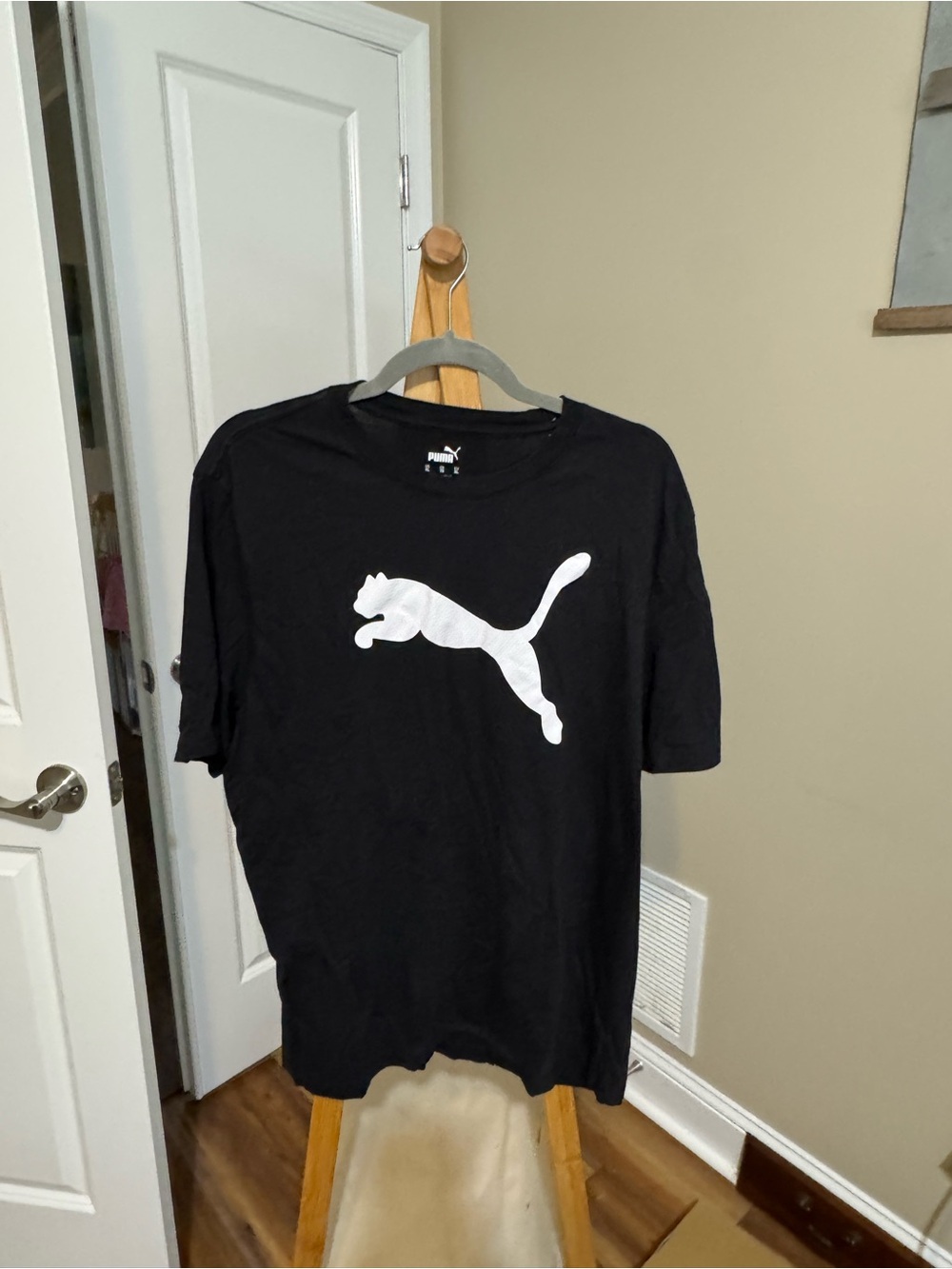 Puma Black Tee with White Leaping Cat Logo